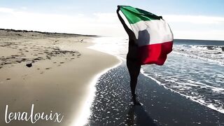 Ебля на пляже с красоткой, обмотанной итальянским флагом